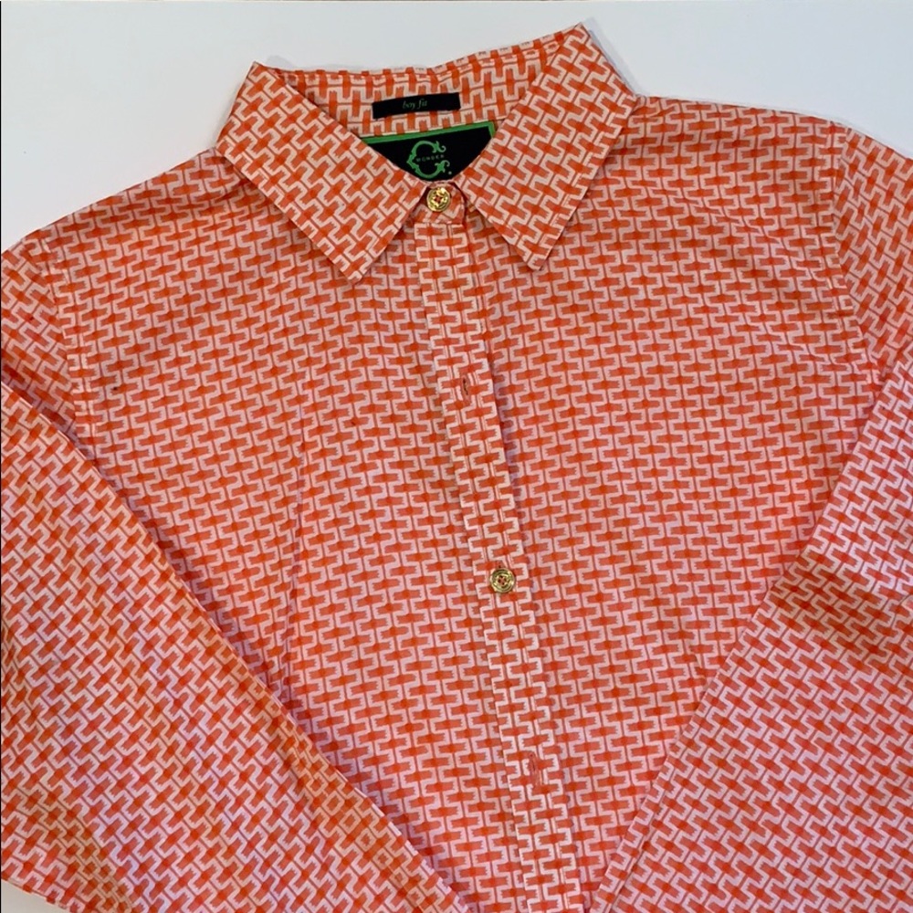 C Wonder Orange graphic print button down